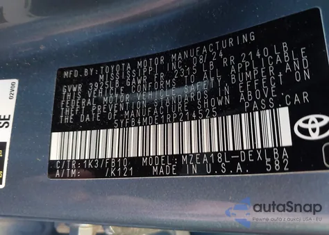 2024 Toyota Corolla Le from USA, damaged, VIN 5YFB4MDE1RP214525